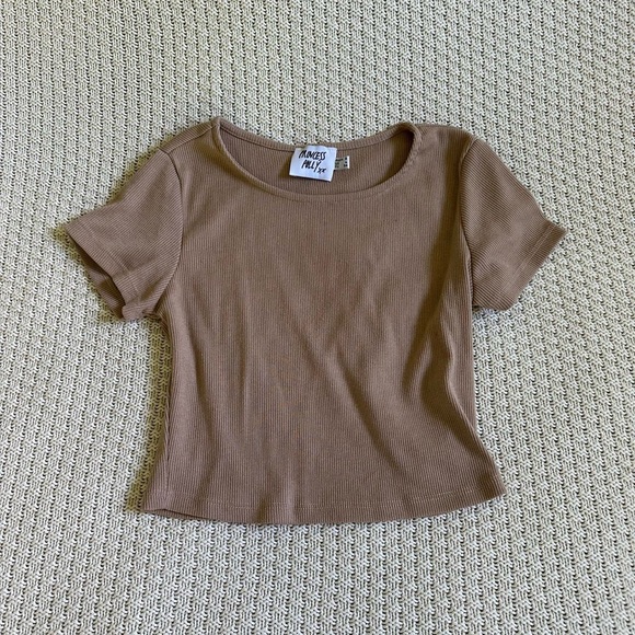 Princess Polly Tops - Princess Polly Brown Ribbed Short Sleeve Top